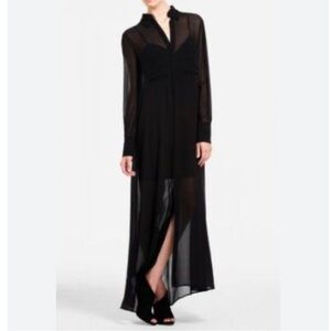 BCBG Maxazria Black Silk Chiffon Long Sheer Shirt Dress Size XS
